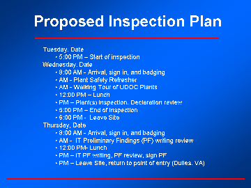 Pre-Inspection Briefing First Slide